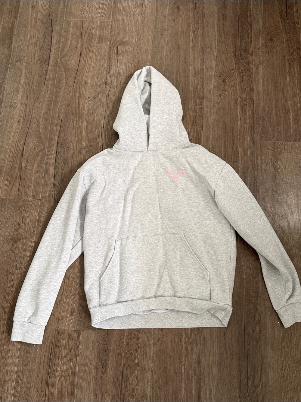 Gray Women's Hooded Sweatshirt with Subtle Pink Logo
